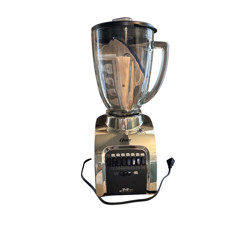 Oster Osterizer 14 Speed Blender Chrome All Metal Drive 6 Cup Glass Jar New 2013